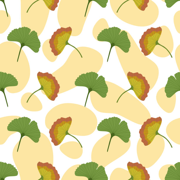 银杏叶向量重复图案的白色背景与抽象的形状图片下载