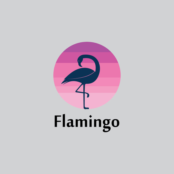 火烈鸟剪影场景在日落标志设计图片下载