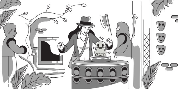 考古学家复古插图单色。冒险网页横幅图片下载