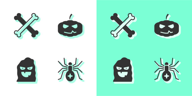 设置蜘蛛交叉骨头滑稽和可怕的鬼图片下载