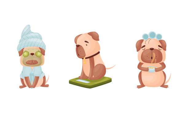 卡通哈巴狗角色与毛发梳理图片下载