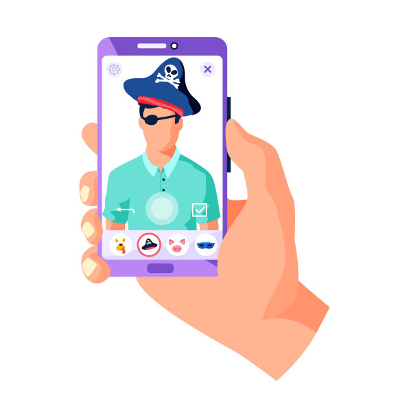 带有自拍滤镜的手持手机图片下载