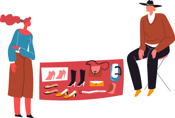 在跳蚤市场上卖鞋和衣服的人图片下载