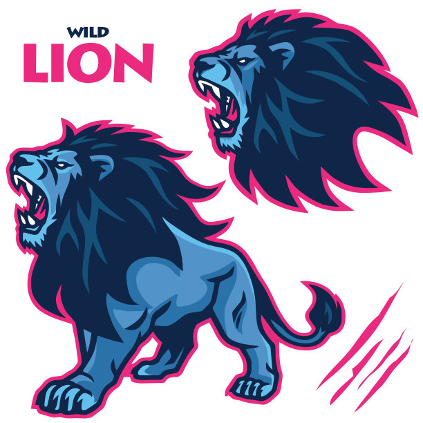 野生狮子吼吉祥物体育标志集图片下载