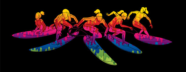 冲浪运动冲浪女玩家动作卡通图片下载