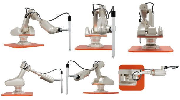 用于施工的机器人机械臂，隔离在白色背景上。白色背景上的施工机器人和3D打印机。浇注混凝土的机器人手臂。3 d渲染。图片下载