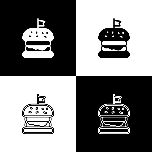 设置汉堡图标孤立在黑色和白色图片下载