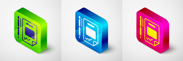 等距合同钱和笔图标隔离上图片下载