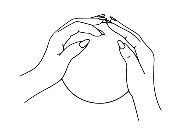 女性的手在不同的姿势。画线。矢量插图孤立的白色背景。图片下载