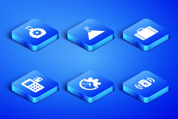 设置语音助手，生物工程，时钟和齿轮，Pos终端，山脉旗帜和旅行箱的旅行图标。向量图片下载