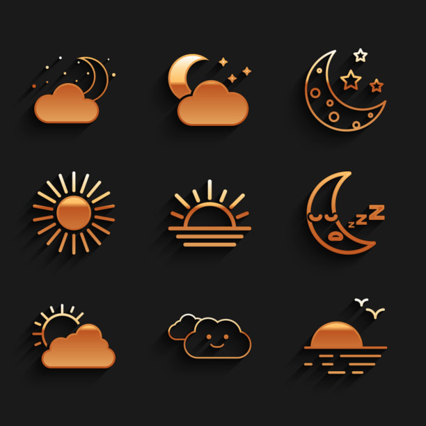 日落，云，月亮图标，和云天气，星星和与月亮图标。向量图片下载