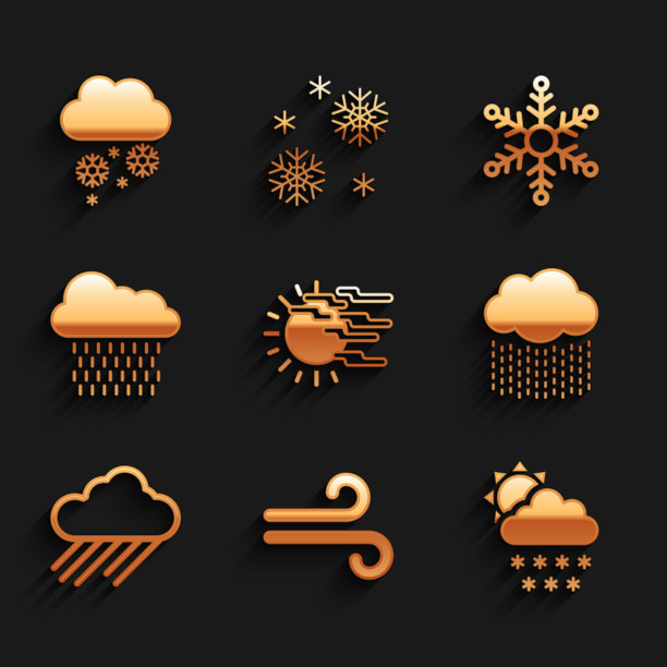 设置雾和太阳，风，云与雪，雨，和图标。向量图片下载