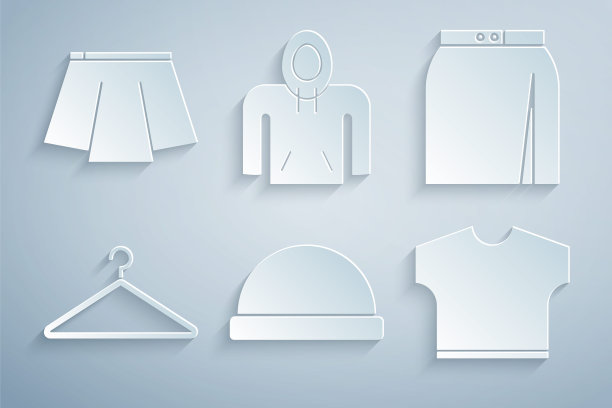 设置豆豆帽，裙子，衣架衣柜，t恤，连帽衫和图标。向量图片下载
