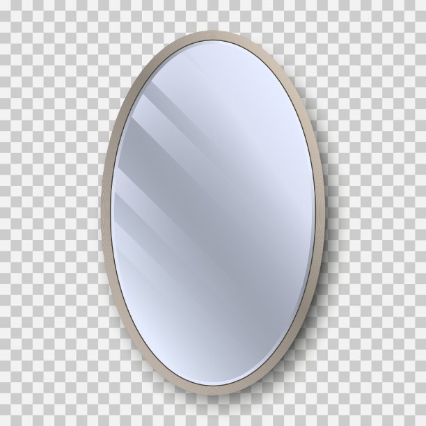 现实的椭圆形镜子与反射在玻璃上。几何镜框架圆形图片下载