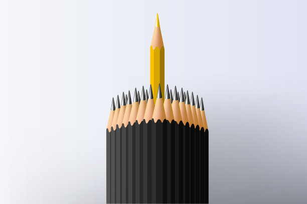 概念的领导者用铅笔的符号包围他的部队。图片下载