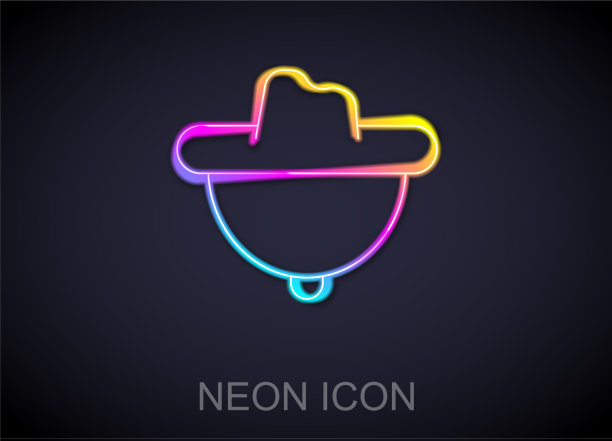 发光的霓虹灯线西部牛仔帽图标孤立图片下载