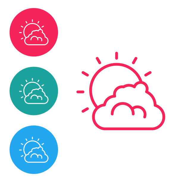 红线太阳和云天气图标孤立上图片下载