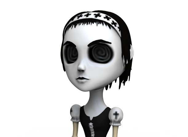 卡通人物恐怖女孩穿着复古裙子3d插图3d渲染图片下载