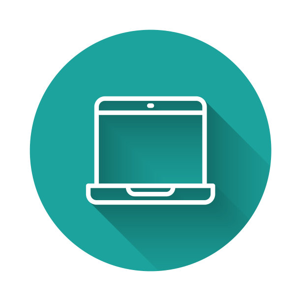 白线笔记本电脑图标孤立与长阴影图片下载