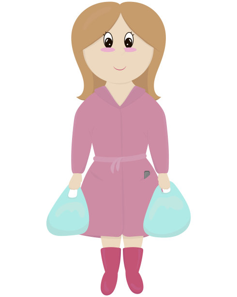 妈妈穿着粉色外套穿着靴子拿着购物袋图片下载