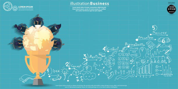 插画业务。设计创意和概念思维。为了成功，计划，思考，搜索，分析，沟通，未来的想法，创新技术现代。矢量图片下载