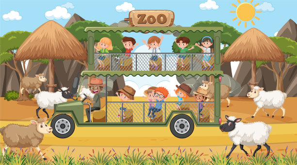 在白天的场景与孩子们观看狩猎图片下载