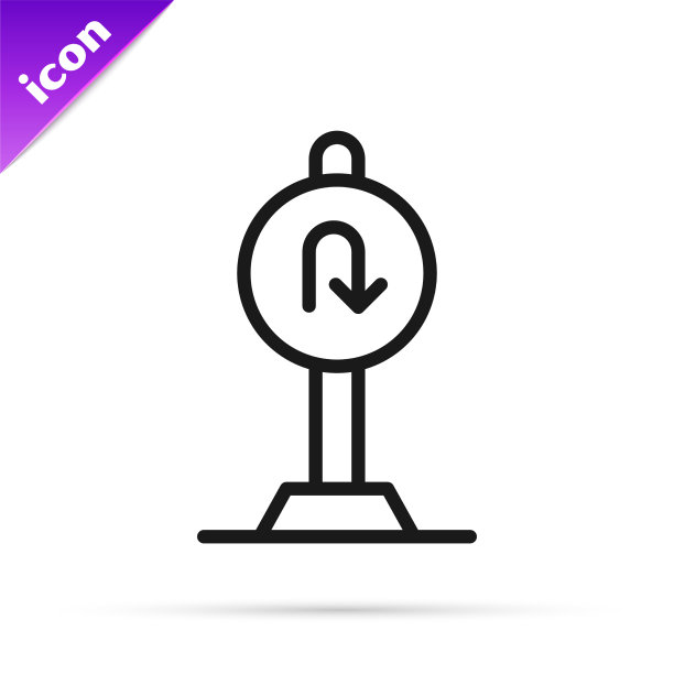 黑色线掉头路图标孤立在白色图片下载