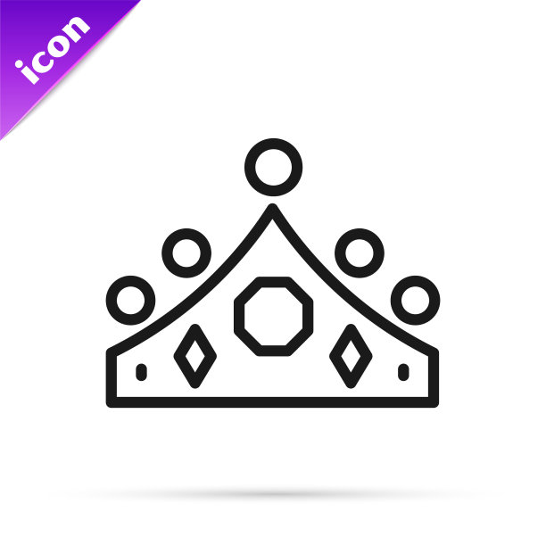 黑线国王皇冠图标孤立的白色图片下载