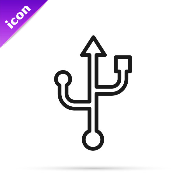 黑线usb符号图标隔离在白色图片下载