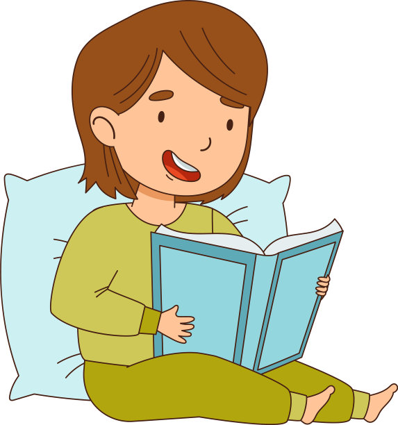 可爱的小女孩倚在枕头上看书图片下载