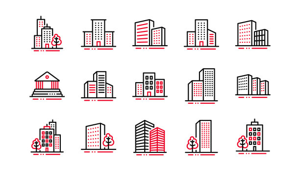 建筑线条图标银行酒店法院图片下载