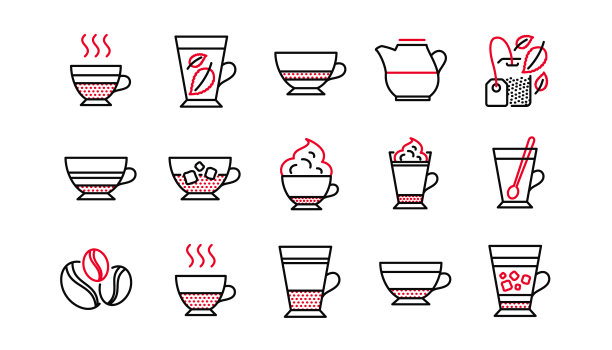 咖啡种类和茶的标志摩卡卡布奇诺和图片下载