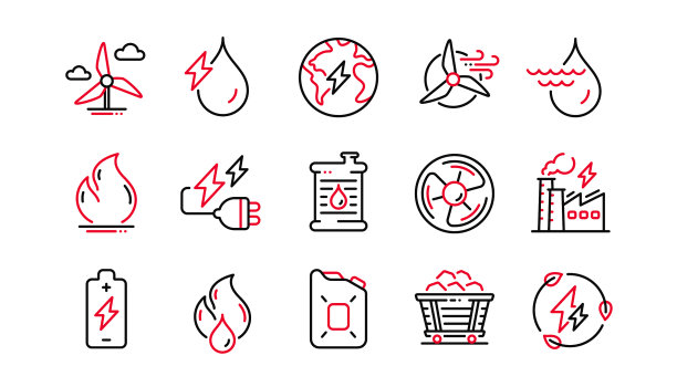 能源类型线图标，煤炭小车和图片下载