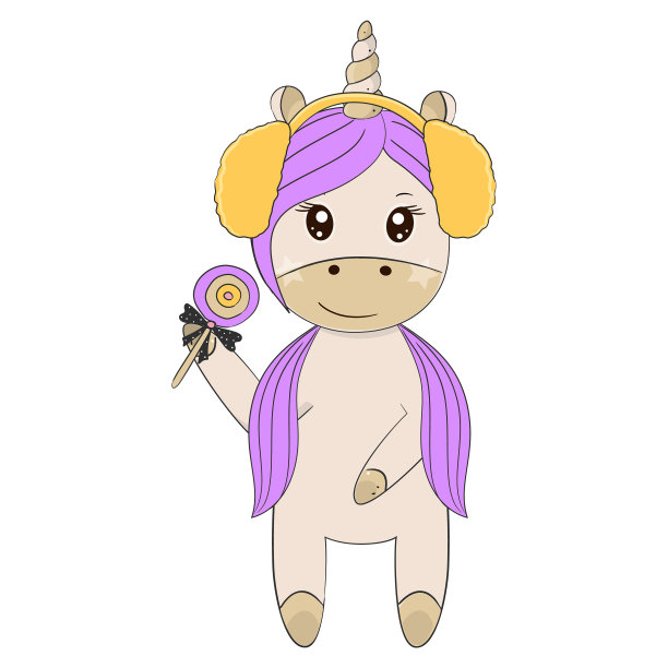 可爱的卡通独角兽女孩带着糖果图片下载