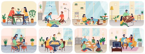 幸福微笑的家庭成员坐在桌旁图片下载