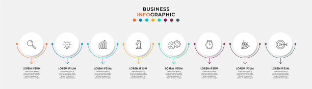 包含8个步骤的业务时间轴信息图图片下载
