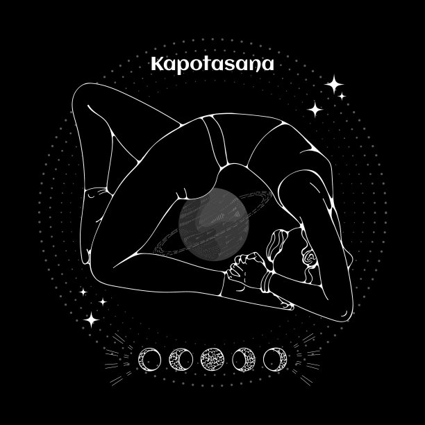 瑜伽姿势构成白色与黑色与月亮图片下载