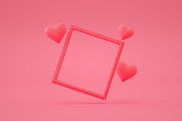 空框架与飞行的心在粉红色的背景图片下载