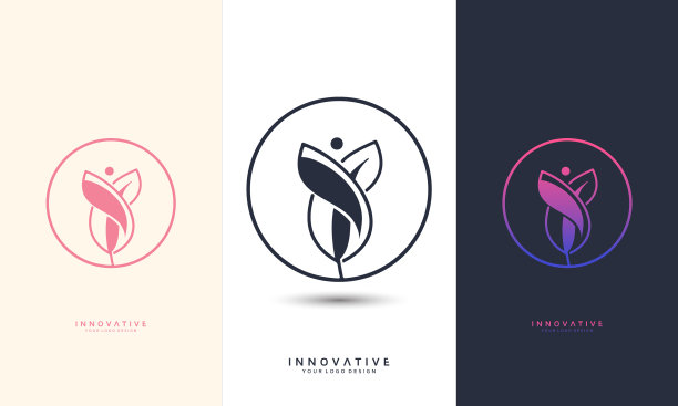 瑜伽标志与叶图标符号图片下载