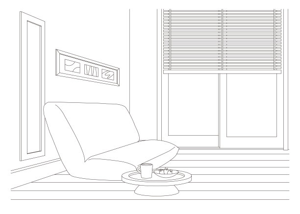 客厅线绘制矢量插图。图片下载