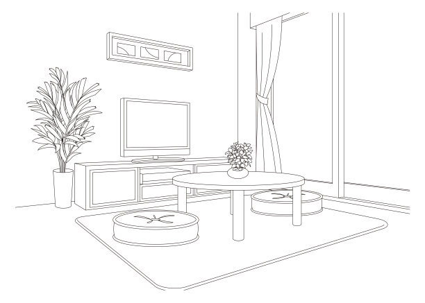 客厅线绘制矢量插图。图片下载