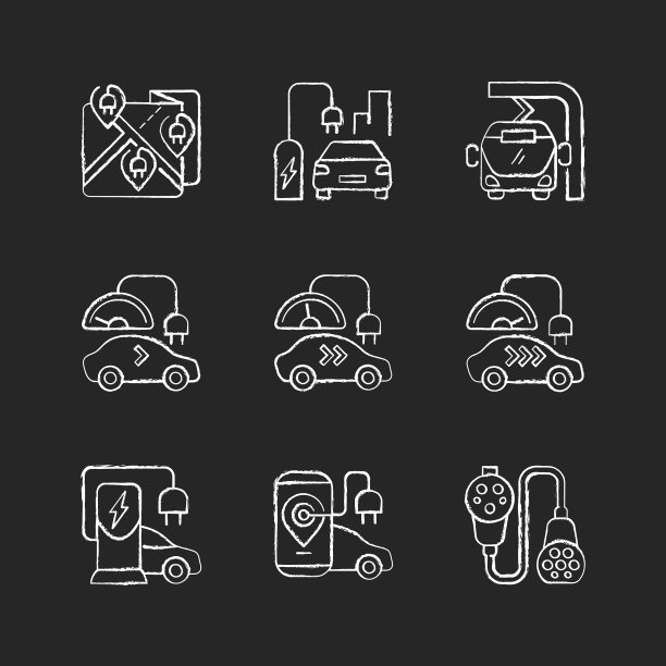 电动汽车充电粉笔白色图标设置图片下载