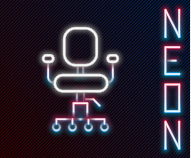 发光的霓虹灯线办公椅图标孤立上图片下载