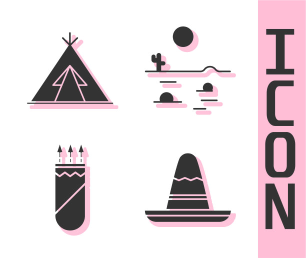 设置墨西哥宽边帽，印第安人的帐篷或棚屋图片下载