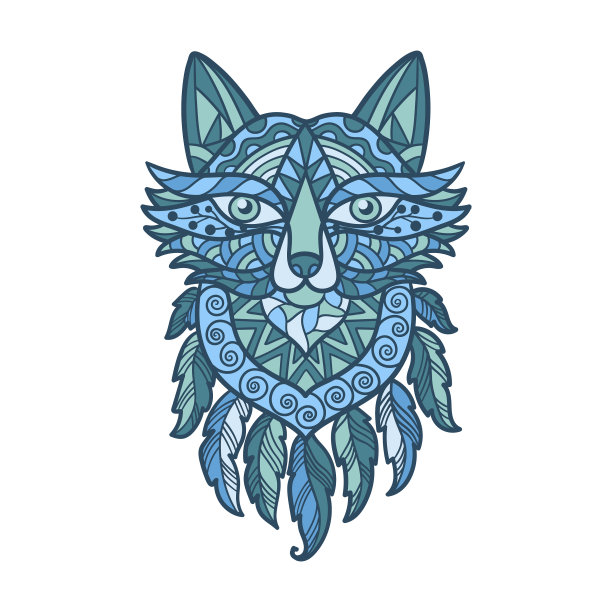 抽象蓝狐头的民族风格图片下载