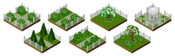 等距公园或花园设置夏季花园瓷砖图片下载