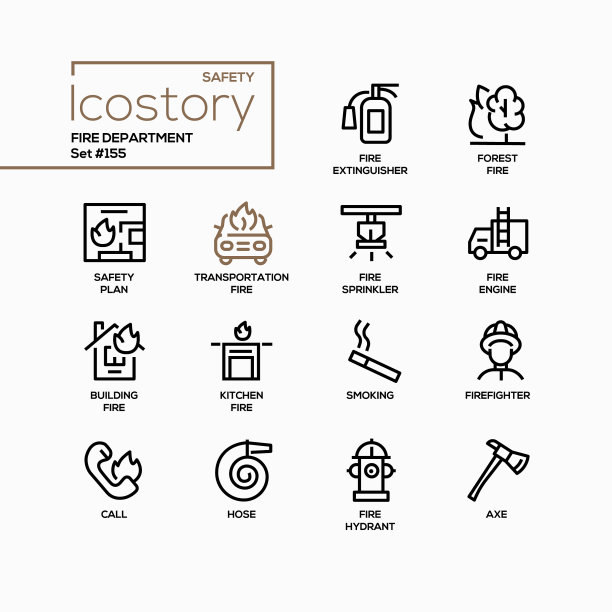 消防部门-线设计风格图标设置图片下载