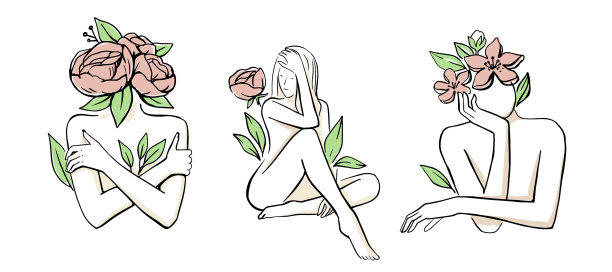 抽象的脸与花简约的肖像图片下载