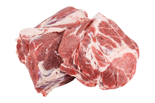 新鲜生猪肉分离在白色背景。猪肩臀肉切出来图片下载