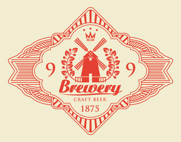 啤酒标签与风车在复古风格图片下载